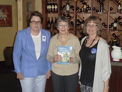 Louisa Nishitani flanked by LWVSJ president elect Diane Martindale and board member Ann Jarrell.