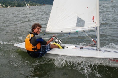 Taylor Smith just after wining a race at the WIND Regatta.