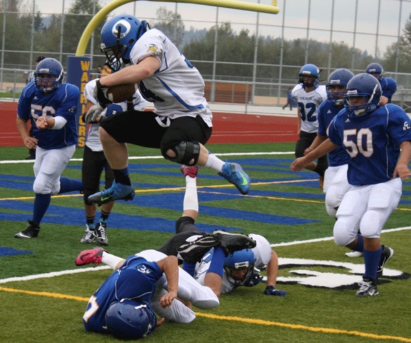 Jay Zier jumping a defender after Joey Susol flattened him.