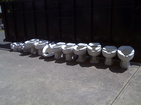 Elementary school toilets that have been removed.