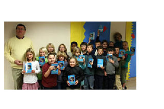 Principal Tom Gobeske with the Orcas Elementary School third graders.