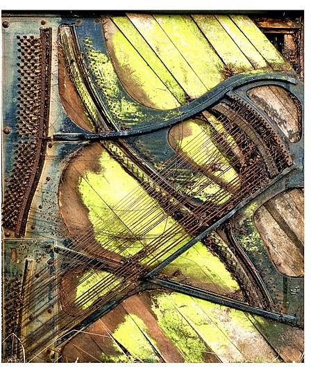 “Junk art” artists created this abstract art work out of a discarded piano top.