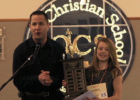 Spelling bee organizer Tim Hance with his daughter Maddy