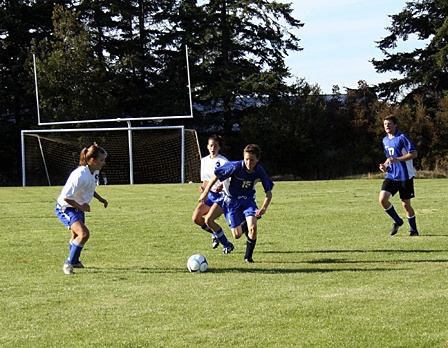 The Viking boys played the Viking girls in the first Orcas soccer game of the season.