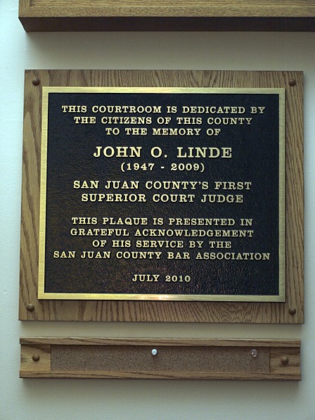 The new memorial for Judge John Linde.