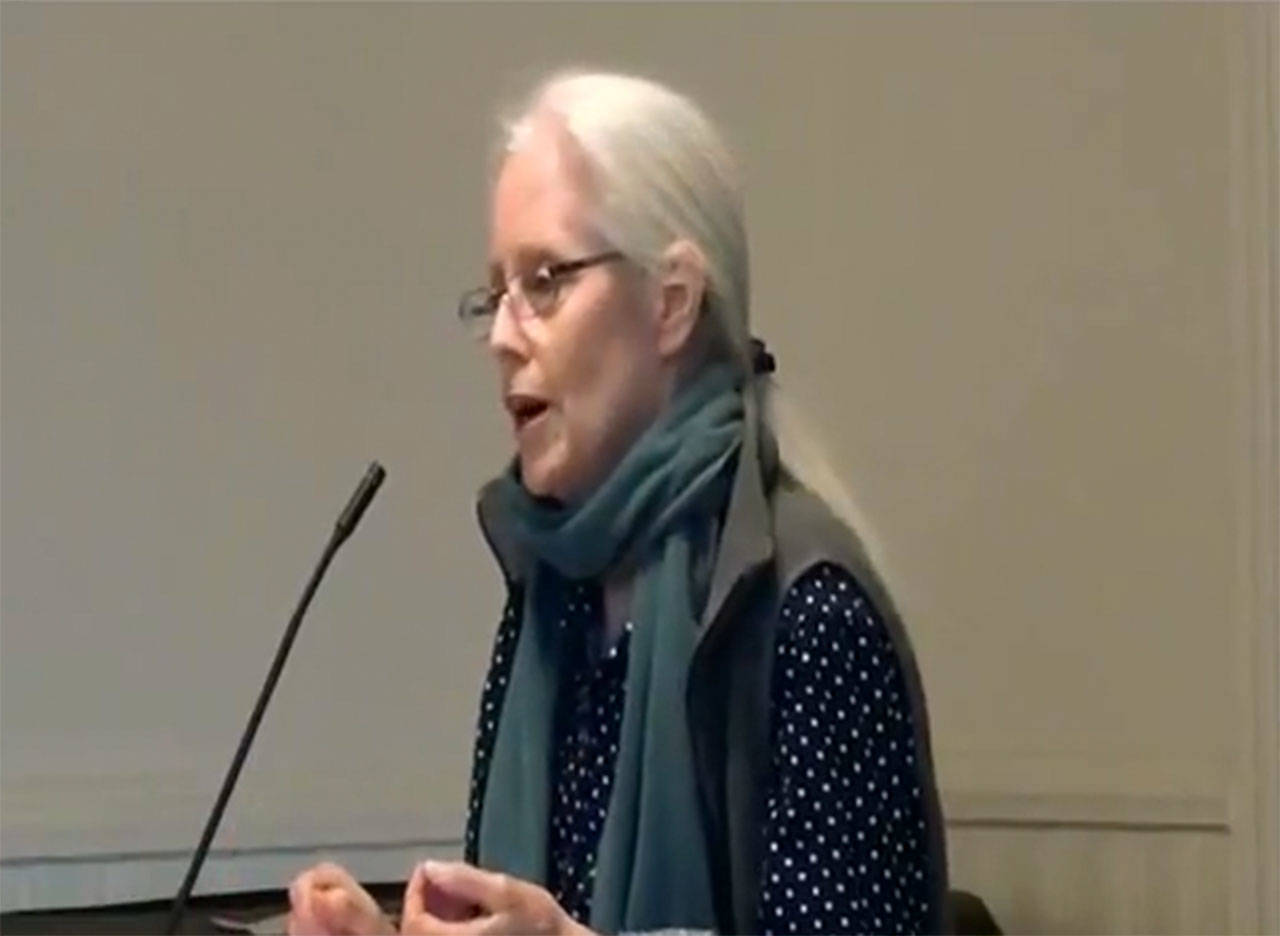 Contributed photo                                Friday Harbor Mayor Carrie Walker discusses the affordable housing crisis at the meeting.