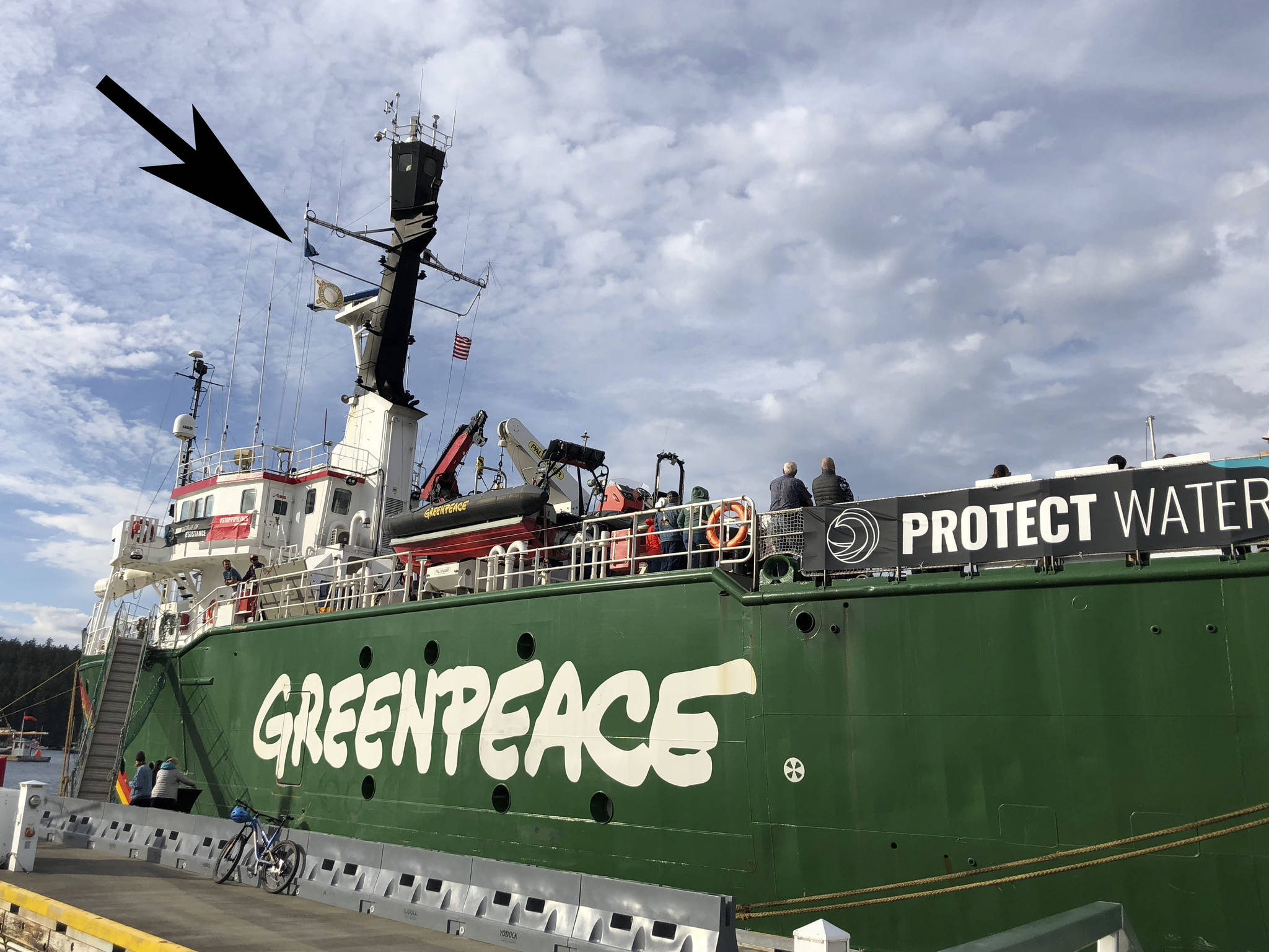 Greenpeace hoists flag in support of Orca protectors