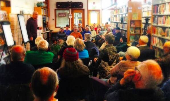 Sam Gailey photo.
Bruce Langford speaks music at the Orcas Island Public Library.