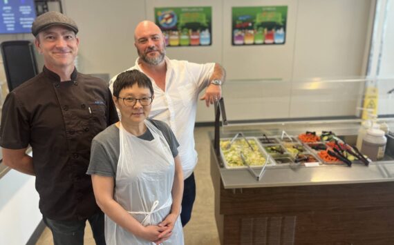 Colleen Smith Summers photo.
Left to right: Cafeteria staff Zach Holley and Bing Mowry and Food Service Director Madden Surbaugh.